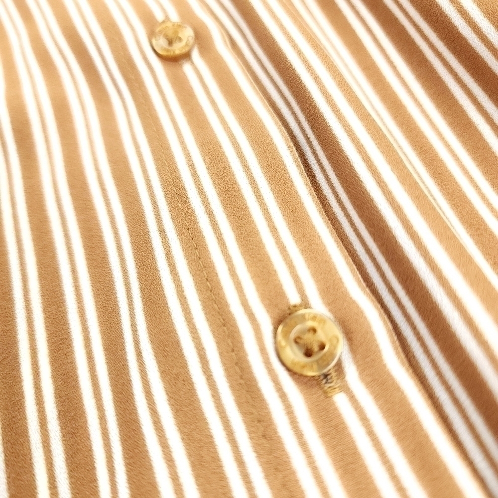 🔴 Calvin Klein Camel Tan Cream Striped Bubble Sleeve Top Sz M - Picture 6 of 11